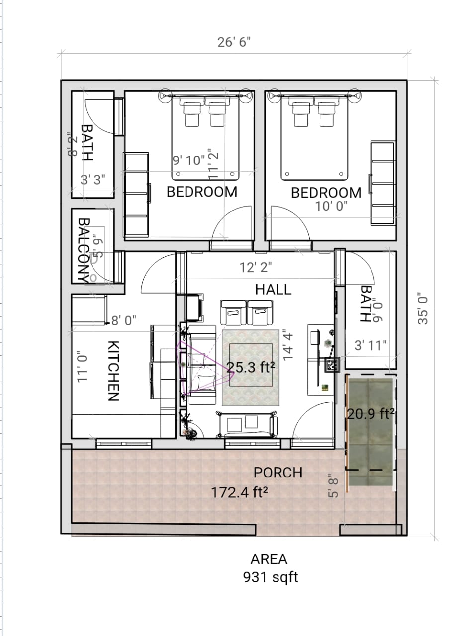 2 BHK Map Design by Saikas